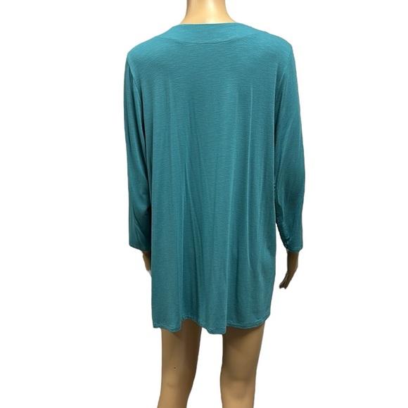 J Jill Wearever Collection V Neck Tunic Top Turquoise 3 Quarter Sleeve Womens L - Picture 3 of 11